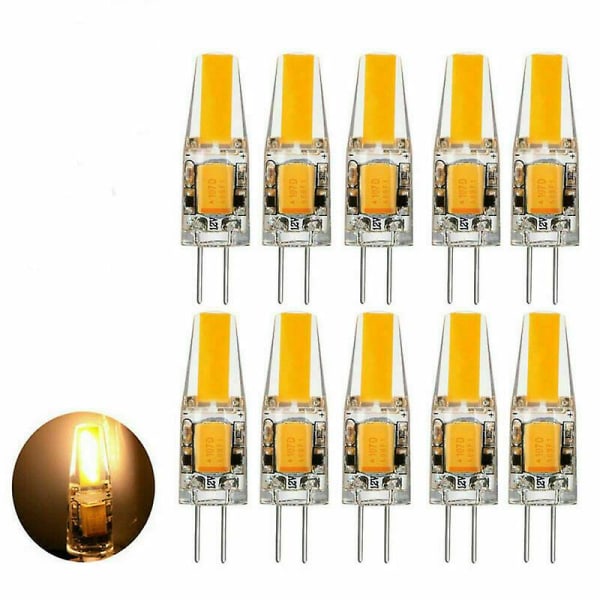 10st G4 LED-lampor 6W-lampor Varmvita Dimbar COB Pin Base AC/DC 12V