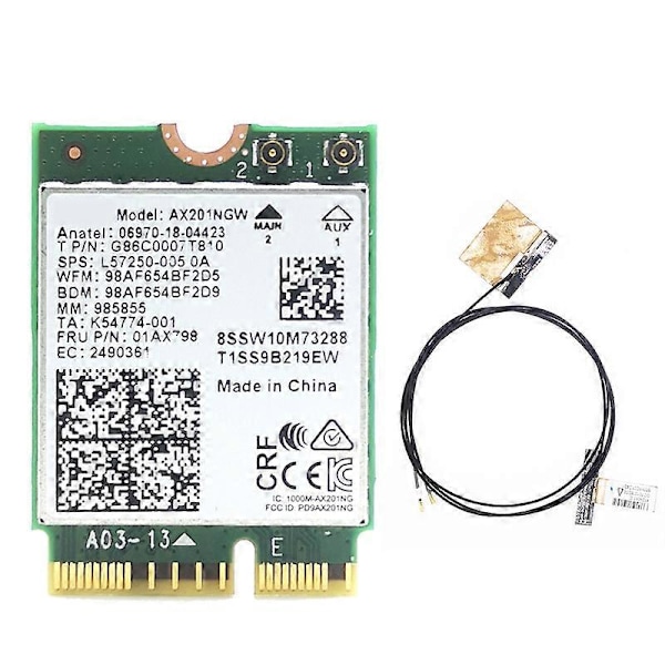 AX201 AX201NGW WiFi-kort med 2XAntenn M.2 CNVio2 2,4 Ghz/5Ghz WiFi 6 3000Mbps Bluetooth 5.1 WiFi A