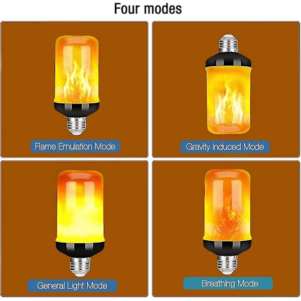 LED Flammeffekt Pære - 2 stk E27 Flamme Pære, Gravity Sensing, 4 Lystilstande