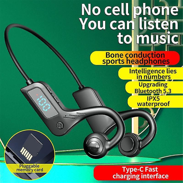 Knogleledningsøretelefoner Bluetooth Trådløs Ipx8 Vandtæt Mp3-afspiller Hifi-ørekrog-hovedtelefon med mikrofonhovedsæt til svømning
