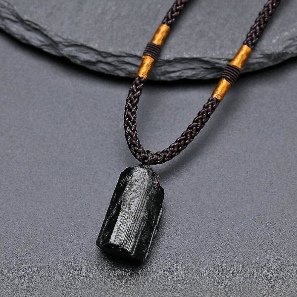 Svart turmalin hänge naturligt kristall halsband Reiki energi rå chakra sten