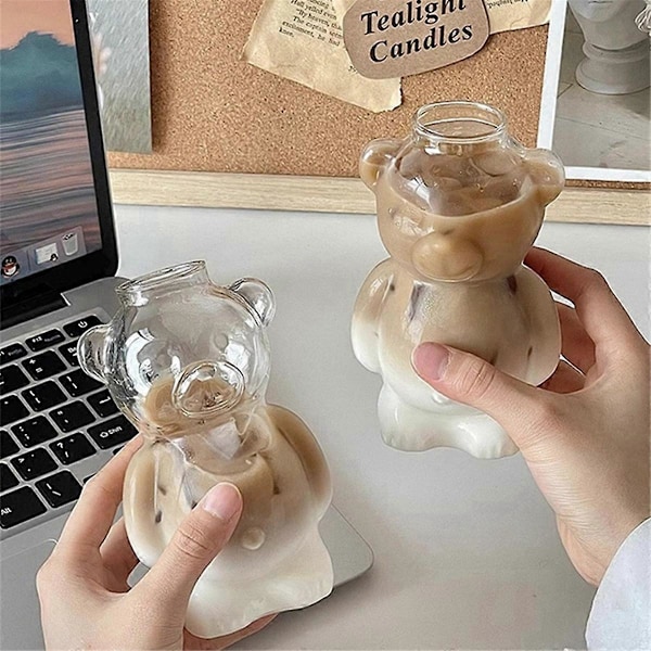 Nätverkskändis Restaurang Björn Kaffekopp Söt Tecknad Glas Juicekopp Mjölk Tekopp Kapacitet 320ml