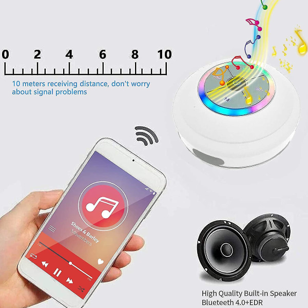 Rainbow Led Bluetooth brusehøjttaler med FM-radio og stærk sugekop, Ipx5 bærbar vandtæt højttaler