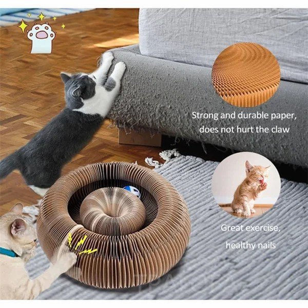 Kattskrapstolpe, slitstark, levereras med leksaksboll, vågig kattskrapstolpe, halkfri kattskrapstolpe, lek- och sovmatta