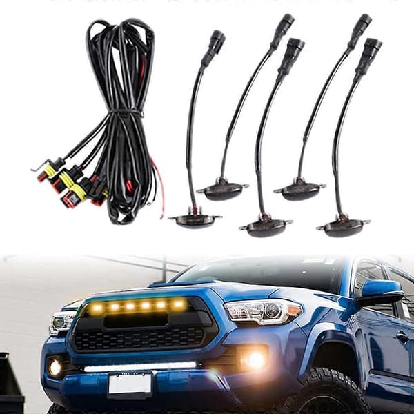 5 STK Bil Front Grill Lys Passer til Durango 2011-2021 Grill LED Gule Lys Sort Linse