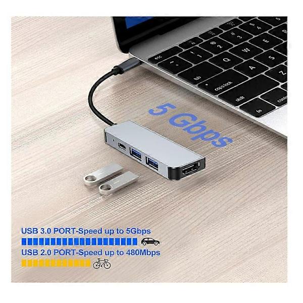 4 i 1 USB C Docking Station, USB C Hub, Adapter til MacBook, Mac Pro, Mac Mini, iMac (Grå)