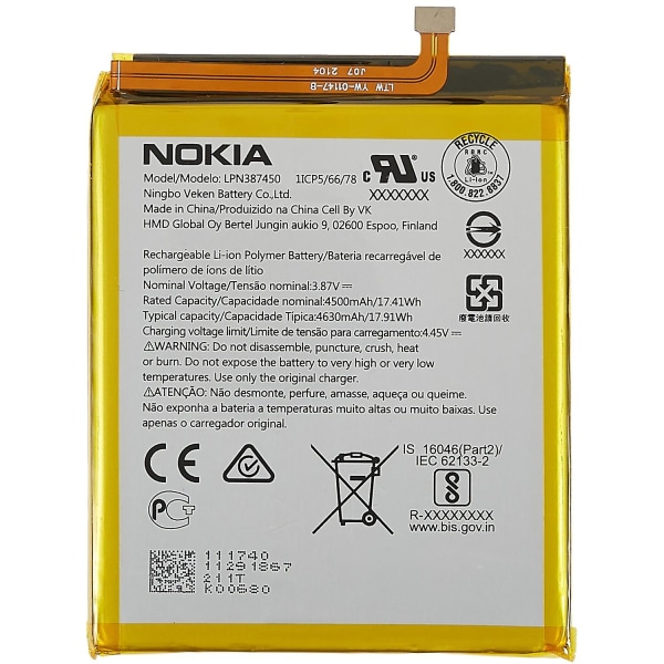Nokia XR20 3.87V 4500mAh Li-ion Polymeeriakun varaosa (koodi: LPN387450)