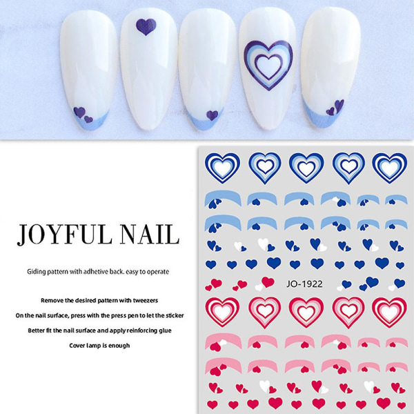 6 ark Heart Nail Stickers, Valentinsdag selvklebende Nail Art Decals, Gjør-det-selv manikyrdekorasjon for kvinner jenter