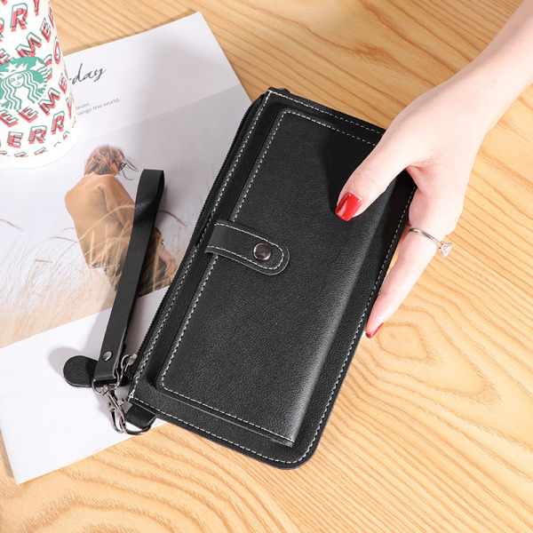 Lang multifunksjonell multi-funksjonell multi-kortspor håndholdt lommebok med glidelås for kvinner Black