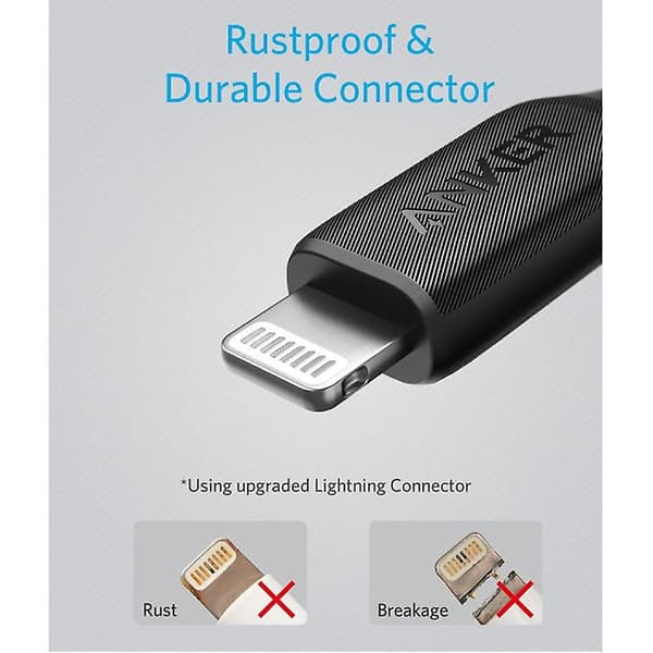 ANKER Powerline 3 Opladningskabel til iPhone Lightning - 2.4A Datakabel 90cm Opladerkabel Sort