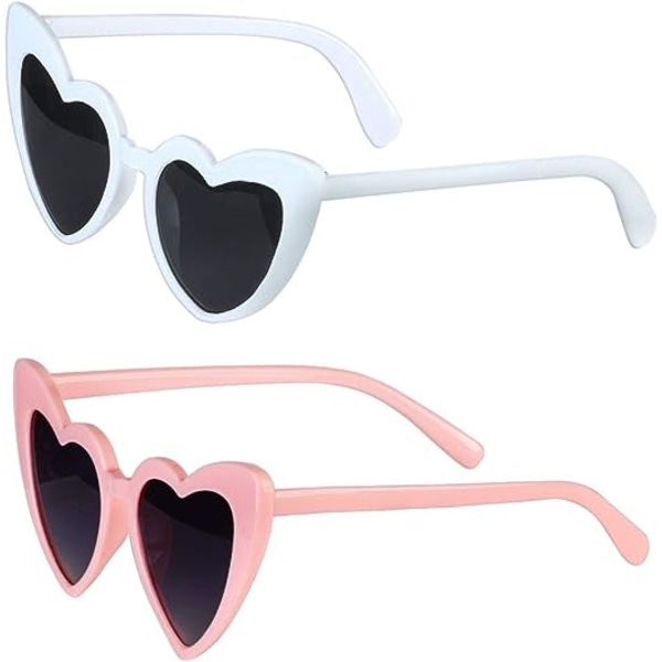 2-delt hjertesolbriller Vintage Cat Eye-solbriller Festdekorasjoner rosa og hvitt