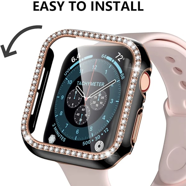 Bling Glass+ -kuori Apple Watchille 45mm 41mm 40mm 44mm 42mm 38mm Timanttipuskuri+näytönsuoja iwatch series 7 9 8 5 6 SE A red ro A red ro