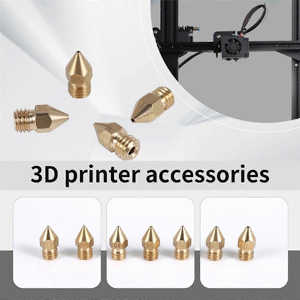 18 st 3D-skrivarmunstycken M6 Extruder Mässingsmunstycke Skrivhuvud (2x0.2mm+2x0.3mm+6x0.4mm+2x0.5mm+2x0.6