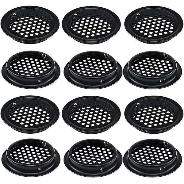 12 Pcs Round Stainless Steel Vent Grille - Black - Cupboard Exhaust Grille - Airflow for Kitchen Cabinet