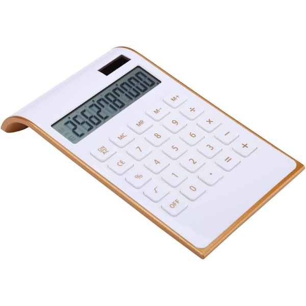 Calculator,Office/Home Electronics, Dual Powered Desktop Calculator, Solar Power,10 Digits, Tilted LCD Display,White