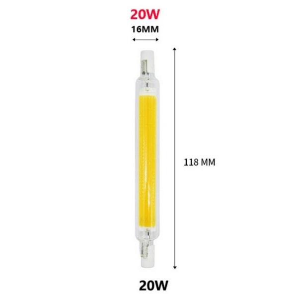 R7S LED-lampe COB-glasversion dobbeltsidet krydslampe - 118mm, 1 stk.