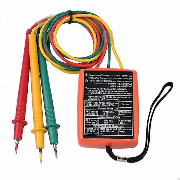 Ny 3-Fase Sekvens Rotations Tester Indikator Detektor Måler LED Buzzer Med Bærbar Pose TD-LED