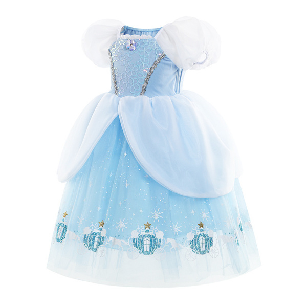 Trykt fluffy prinsessekjole mesh pige Askepot kjole