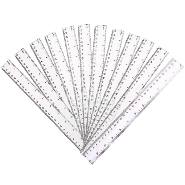 12 st genomskinlig linjal, 30 cm plastsplittersäker linjal (vit)