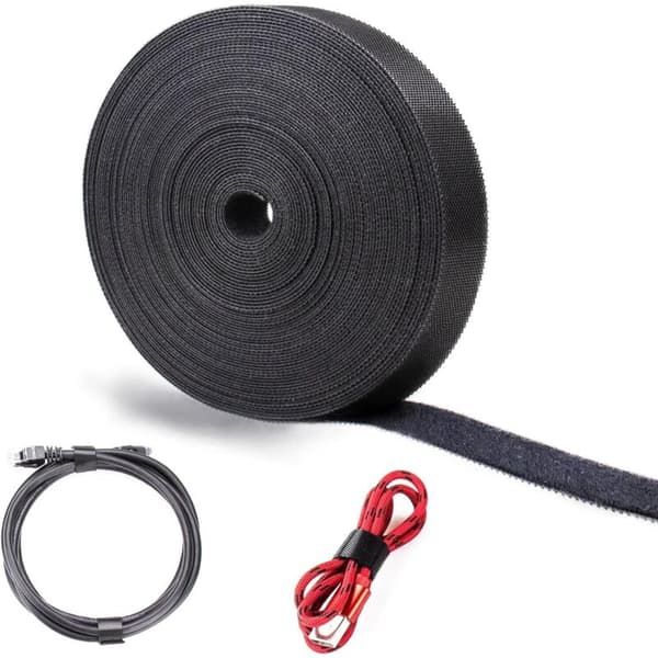 15m x 15mm Kabelbinderulle. DIY Kabelbinderlængde. Klip-til-størrelse Sort Kabelbinder. Velcrobånd til Kabelstyring