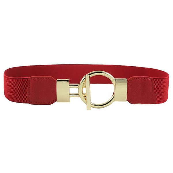 Brett Elastiskt Bälte Dam Röd Rund Spänne Cinch Midja Stretchiga Vardagskläder 1-pack