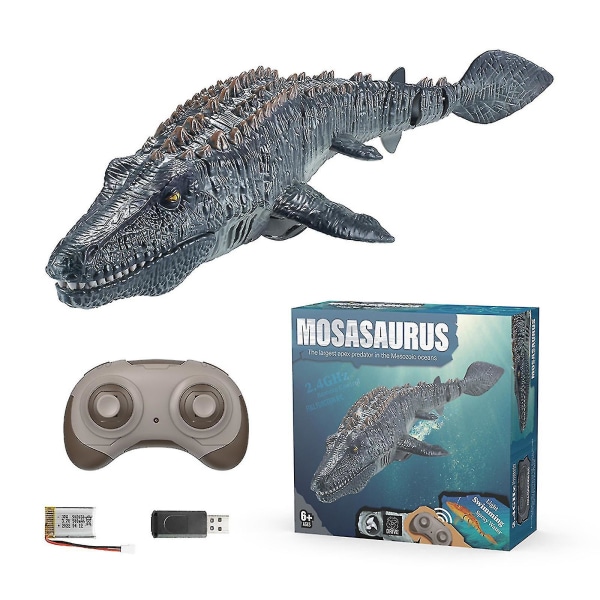 Sofirn 100 % ny, fjernkontroll Mosasaurus vannbassengleker for barn, 2x500mah Rc Boat Dinosaur 1:18 High Simulation Scale Dino, With Light & Spray Wate