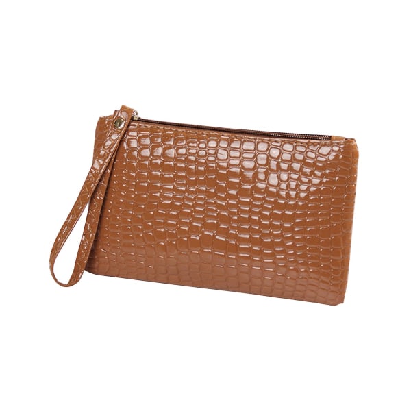 Kreativ håndholdt lommebok i skinn for kvinner med glidelås PU ensfarget clutchveske Brown