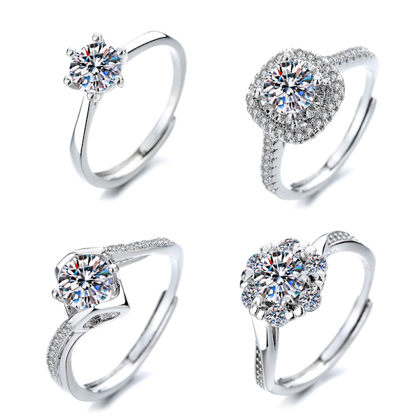 Bling Zircon Ring Set 4-pack Silver