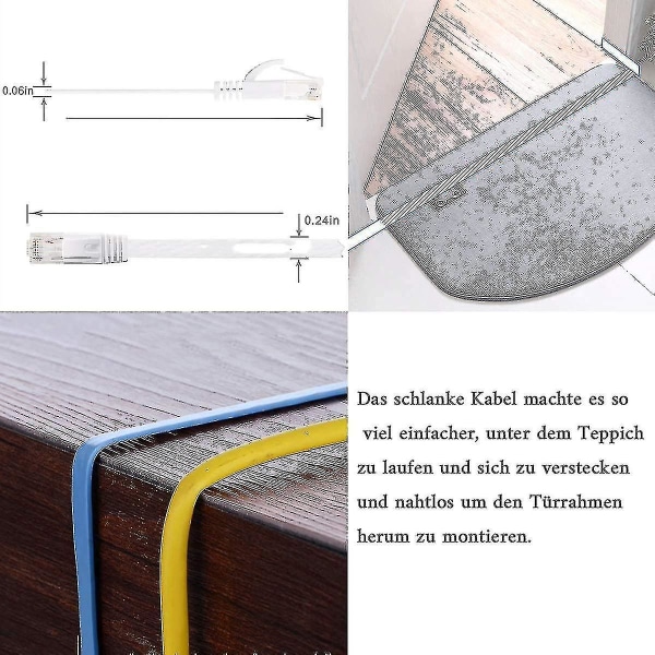 2024-20m - Cat 6 Ethernet-kabel - Fladt Rj45-netværkskabel - 1000 Mbit/s hastighed - Gigabit Lan-kabel - Fladt bredbånds-patchkabel til pc Ps