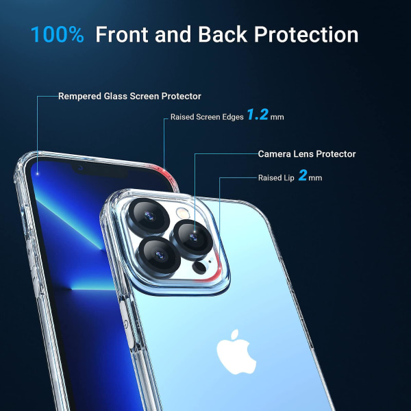 [3 i 1] Designad för Iphone 13 Pro Max- case, med 1-pack skärmskydd i härdat glas + 1-pack kameralinsskydd Stötsäkert Slim Cover Militar