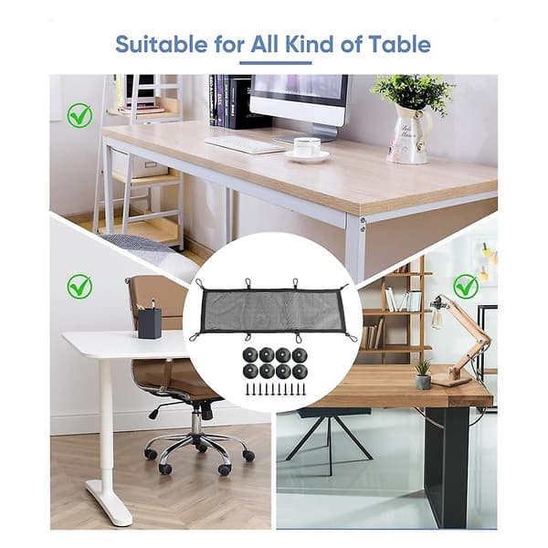 Kabelstyringsnet til under bordet, kapacitetsledning Organizer net under bord, fleksibel polyester mesh ledningsstyring bakke