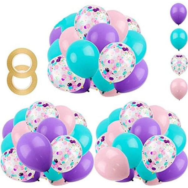 68 enhjørningsballongsett, 12 tommer (ca. 30,4 cm) rosa lilla blå konfettiballonger med bånd
