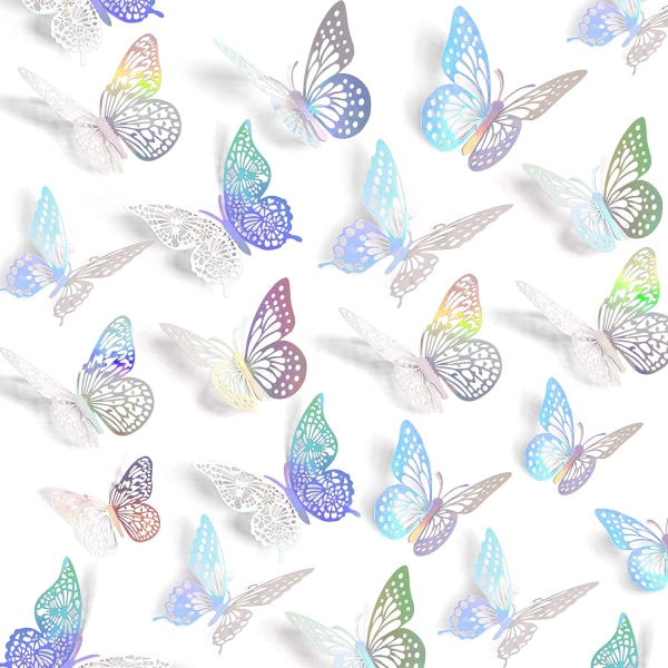 3D sommerfugl vægdekoration 48 stk 4 stilarter 3 størrelser, sommerfugl fødselsdagsdekoration