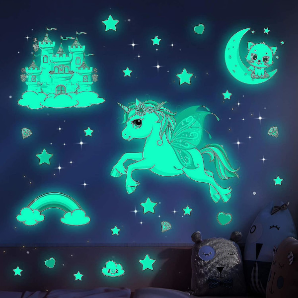 2023 - Luminous Stars Självhäftande väggtatuering barnrum Flicka Unicorn väggdekal Starry Sky Sticke