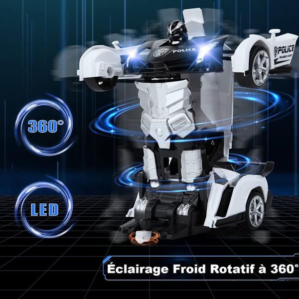 Fjernstyret RC Transformer Bil med Lys - 2.4GHz - 360° - Sort