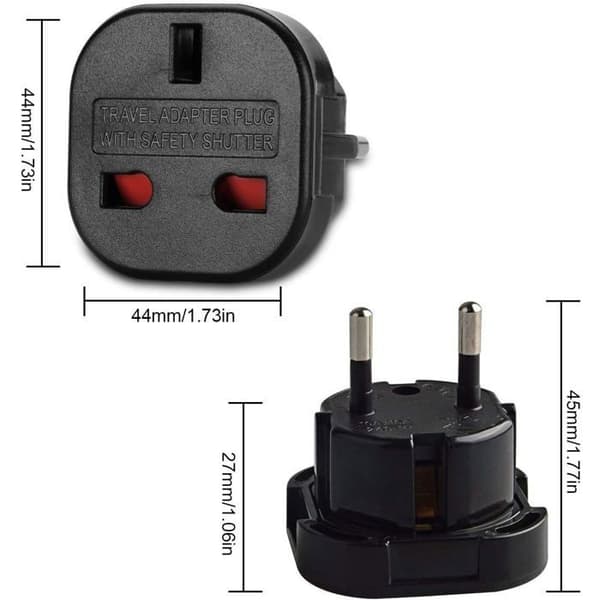 Reseadapter - Storbritannien Typ G till EU Typ C - 2-pack - Svart - Kompakt, CE-certifierad