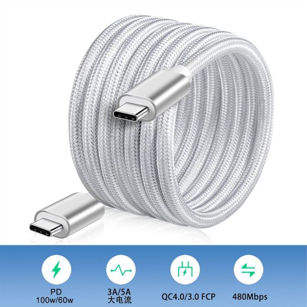 Type-C til Type-C Ladekabel - PD60W, 480 Mbps 2 m