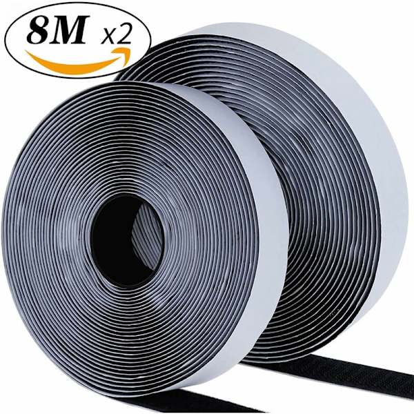 8M Ekstra Stærk Selvklæbende Velcro Tape, Dobbeltklæbende Tape med Velcro 20mm Bredt Klæbende Velcro Tape og Hægtestape (Sort)