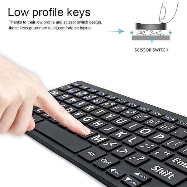 2.4G Trådløst Tastatur 78 Taster Stor Skrift Tastatur for Eldre Stasjonær PC Laptop