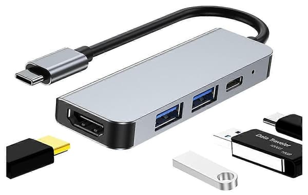 4-i-1 USB C Docking Station, USB C Hub, Adapter for MacBook, Mac Pro, Mac Mini, iMac (Grå)