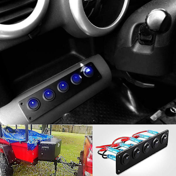 Vippströmbrytarpanel med 5 förinställda vippströmbrytare för 12v 24v bilfordonssläpvagn lastbil S
