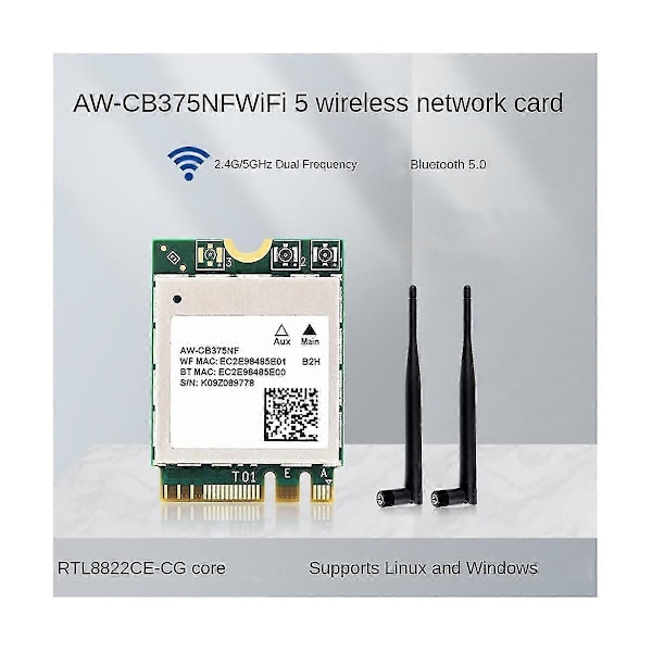 Aw-Cb375Nf Dobbelt bånds trådløst netværkskort 2.4G/5Ghz Dobbelt bånds Wifi5 generation trådløs modul
