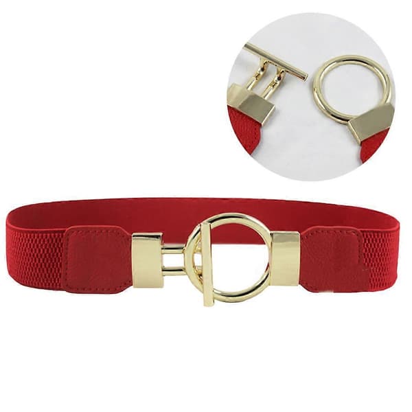 Brett Elastiskt Bälte Dam Röd Rund Spänne Cinch Midja Stretchiga Vardagskläder 1-pack
