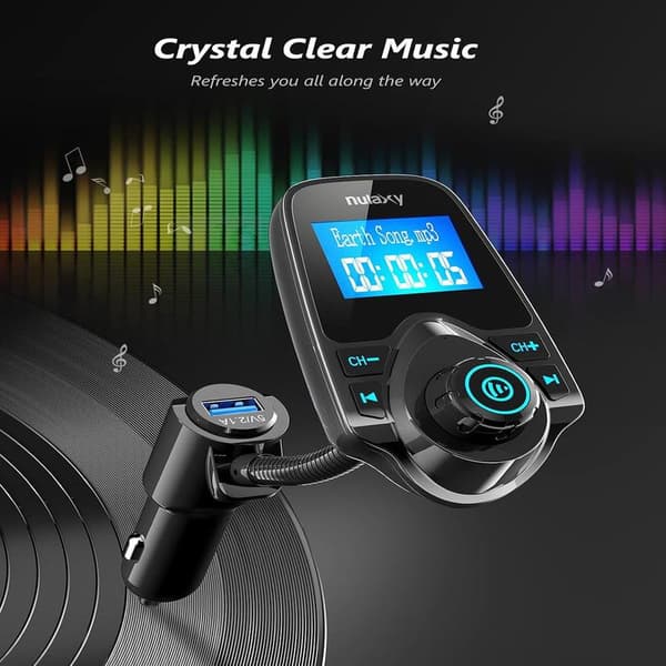 Bluetooth 5.4 Car Adapter with Clear 1.44-inch Screen and Flexible Gooseneck – FM Transmitter and Bluetooth Receiver for Hands-Free Calling