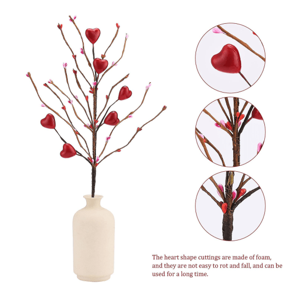 Hjerteformet skumplukke til valentinsdagsgave og bryllupsdekoration, 42 cm grene i rødt og lyserødt