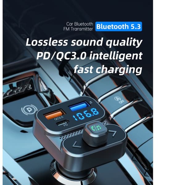 Bluetooth FM-sender til bil 36W hurtigopladning - Bluetooth 5.3 - MP3, WMA, WAV, FLAC lydformater