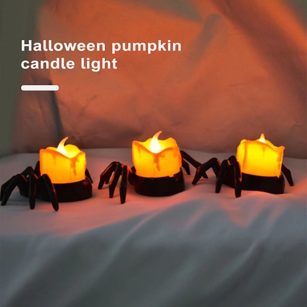 Halloween-kynttilänvalo, pelottava hämähäkki-teevalo