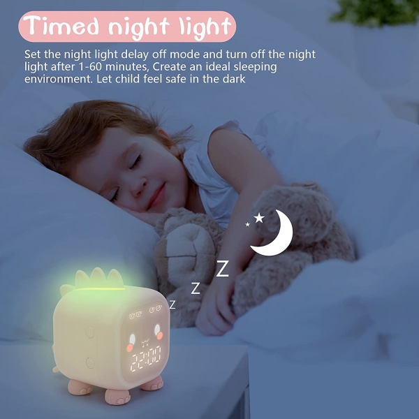 Lasten herätyskello, digitaalinen herätyskello lasten makuuhuoneeseen, herätysvalo USB herätyskellolla (vaaleanpunainen)