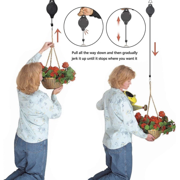 4 Pack Plant Hook Pulley, Retractable Plant Hanger Easy Reach Hanging Flower Basket For Garden Baskets Pots And Birds Feeder Hang High Up And Pull Dow