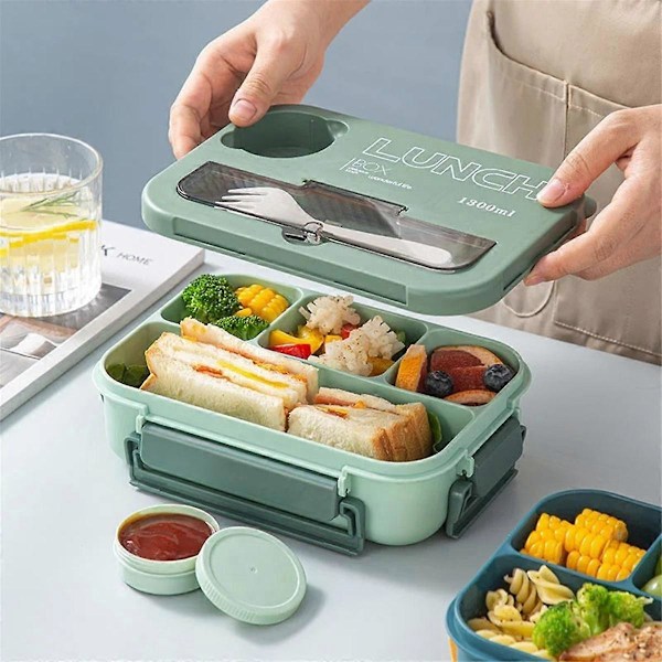 Bento Lounasrasia Ruokailuvälineillä, 4 Lokeroa, Tiivis, Mikroaaltouunin & Astianpesukoneen Kestävä Aikuisille ja
